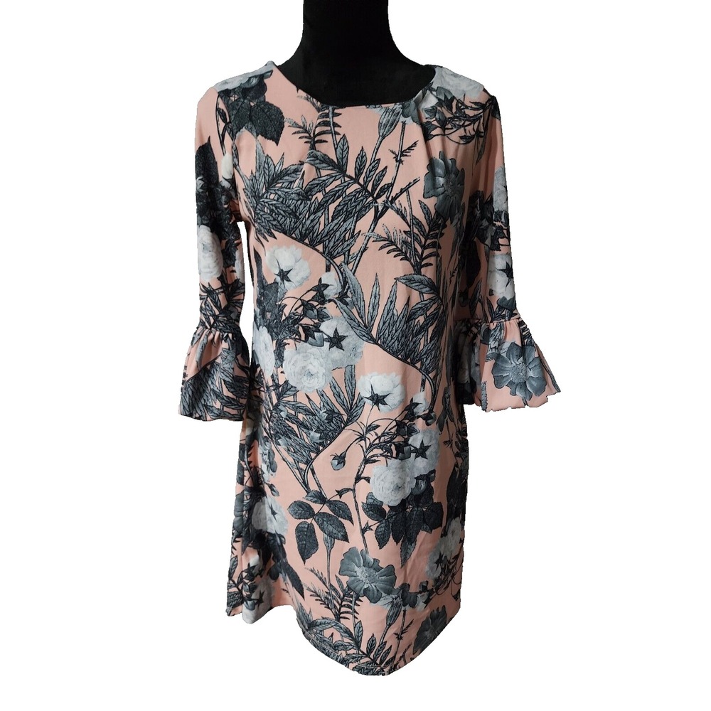 Nina Leonard Women‎ Gray/ pink Floral  A-line dress size S